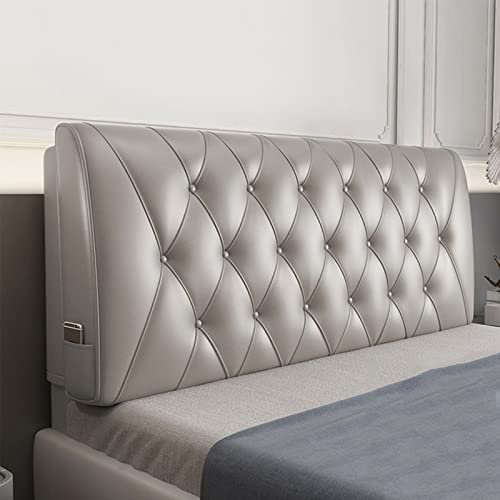 Gepolstertes Kopfteil aus Kunstleder für Doppel-/Queen-Size-Bett, weich getuftete Knöpfe, Kopfteil mit Stützkissen, grau, 120 cm