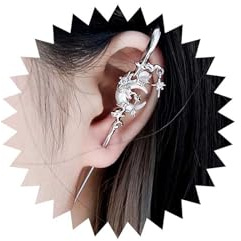 Allereya Punk Moon Ear Crawler Hook Earrings Moon Ear Hook Earring Silver Moonstone Moons Earring Moons Wrap Crawler Earrings Climber Cuff Edgy Ear Pin Jewelry