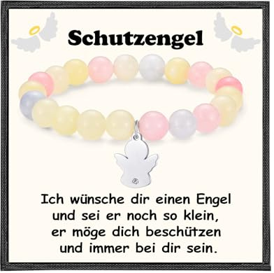 USEEDOVIA Armband Schutzengel mit Engel Charms Anhänger Perlenarmband Stein Pink/Geld/Hellblau Beads Geschenke Mädchen Tochter Kinder Taufe Schulanfang
