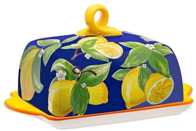 NOBLECRAFT Keramik Butterdose mit Deckel Griff & buntem Muster, Spülmaschinenfest Groß Bunt, Butterdosen Butterglocke Butterschale Ceramic Butterbox Butter-Aufbewahrung Küche Glocke