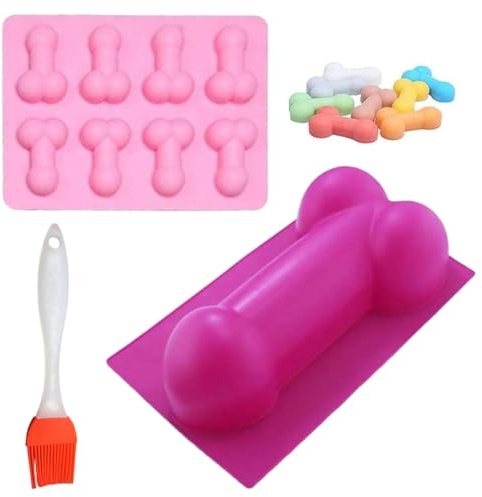 Lustige Backform, 2PCS Silikon Funny Kuchen Formen Schokolade Puddingform Maker Mould DIY Cube Kuchenform Backformen Werkzeug （Pastry Brush Random Color）
