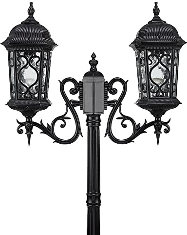 TBLOTYD Outdoor Lamp Post Light Creative n Glass Lantern Column Lamp Post Light Traditional Waterproof Outdoor Street Light Villa Lawn Floor Lamp E27 Decor Patio Deck S,Black-2.95m
