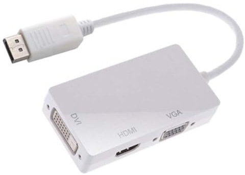 SAYESON Multi-Function Displayport DP to HDMI/DVI/VGA Adapter, 3 in 1 DP Displayport Adapter Male to Female Converter Cable (White)