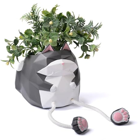 HAUCOZE Katze Blumentopf Modern Deko Tier Skulptur Garten Statue 13cm | Pflanzentopf für Sukkulent Kaktus,Resin Aufbewahrung für Kleinutensilien Geschenk für Wohnzimmer Büro Café