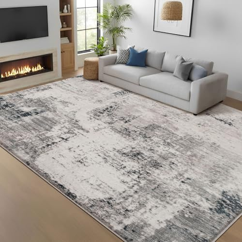 Calore Teppich Wohnzimmer Moderne Abstrakte Teppich Schlafzimmer rutschfeste Weicher Kurzflor Büro Esszimmer (Grau-Multi, 200 x 250 cm)