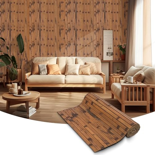 Pannelli decorativi per pareti pannello da parete in bambù per decorazione murali interne soggiorno ufficio soffitto (1,2×2,4m, Bruciato Scuro)