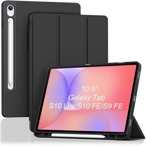 ProCase Hülle für 10,9'' Galaxy Tab S10 Lite/S10 FE/S9 FE mit S Pen Holder, weich TPU Schutzhülle Case -Schwarz
