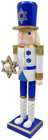 Ylnailky Figure Di Schiaccianoci In Legno,Giocattolo Soldato Schiaccianoci In Legno Per Hanukkah | Statuetta Da Collezione Bianca E Blu Per Tavolo, Piano Cucina, Scaffale, Finestra, Bancone
