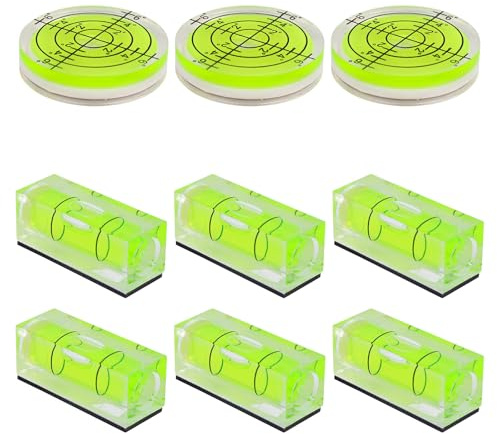 9pcs Petits Niveaux Bulle, Niveaux Bulle Magnétiques Miniatures Carrés et Circulaires Outil Mesure Nivellement Précis Platines Vinyles Appareils Photo Trépieds Perceuses Cadres Phonographes