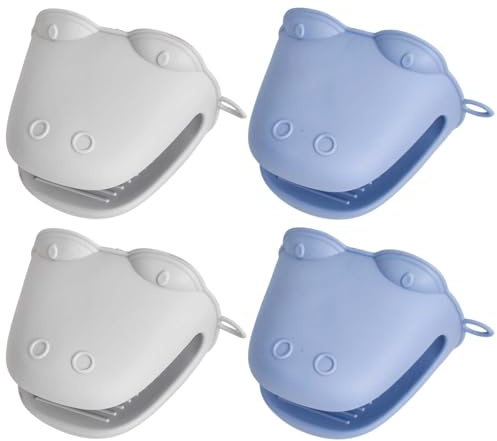 2 Paires Gant de Cuisine Épais en Silicone, Mini Gants Four Silicone Résistants à La Chaleur, Gant Cuisine Anti Chaleur, Manique Antidérapante pour Cuisson, Barbecues et Grillades (Gris, Rose)
