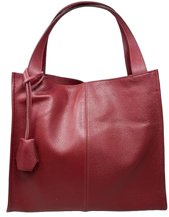 Chicca Borse Borsa a Spalla Donna in Pelle Made in italy 40x36x10 Cm (Rosso Scuro)