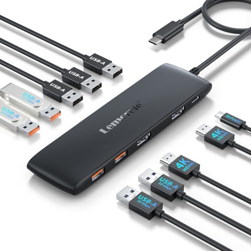 Lemorele Docking Station USB-C 10 en 1, 2 HDMI, 4 USB 10Gbps y PD 100W | 4 USB 3.1 Gen 2 + 3 USB 2.0; doble monitor y transferencias rápidas para SSD, almacenamiento y periféricos en portátil USB-C