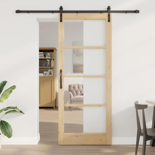 QJBSAVVA Schiebetür ORKDAL Massivholz Kiefer 211 x 86 cm mit Glas Glastür für Wohnzimmer Schlafzimmer Küche