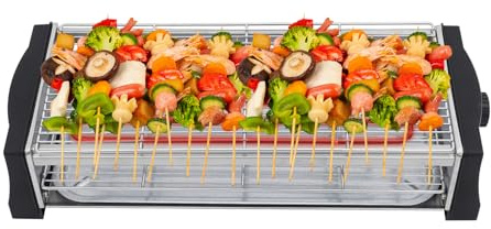 Elektrogrill Tischgrill elektrisch, Elektrischer BBQ-Grill, rauchloser Non-Stick Innen-/Outdoor-Grill, 2200W 230V Doppelröhre tragbarer abnehmbarer Standgrill der hohen Leistung