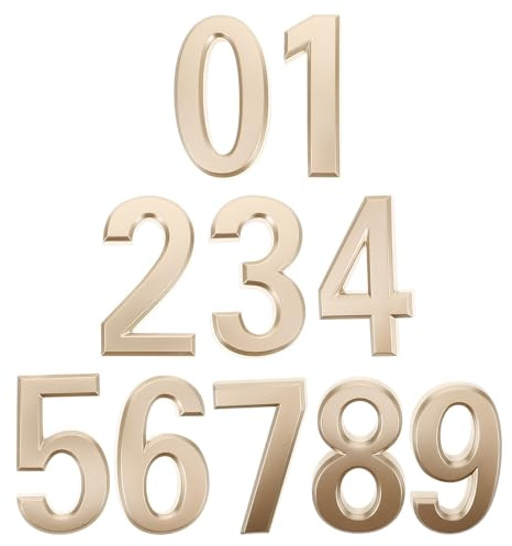 VILLCASE 10pcs 3d Metal House Numbers Set 0-9 Gold Finish, Self-adhesive Address Plaque for Mailbox, Hotel Room, Outdoor Door Signs, Sturdy Number Stickers for Residential Use