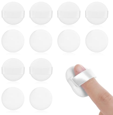 12 PCS Mini Face Puffs, Finger Face Puff Mini Microfiber Powders Pact Makeup Sponges Reusable 3.5cm Small Powders Puff Makeup Sponges Finger-Sized Make up Puffs for Rouge/Highlight/Shadow