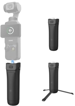 PGYTECH Battery Handle Grip for Dji Osmo Pocket 3/Pocket 4/4P/Xtra Muse | 4800mAh Battery Capacity, Type-C Charging Port, Built-in Foldable Tripod, Bottom 1/4 Threaded Hole, Ergonomic Handheld Grip