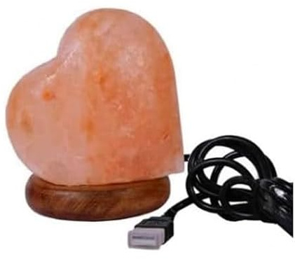 NLIGHTING Lampada di Sale Rosa dell'Himalaya a Forma di Cuore con Base in Legno e Cavo USB – Luce Notturna LED Naturale da Tavolo (8x8x11 cm) – Ideale per Regalo, Yoga, Meditazione e Relax