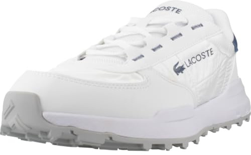 Lacoste Elite Active EVO, Zapatillas Urbanas Blancas con Azul, Nailon y Ante, Suela de Caucho, Estilo Deportivo Retro (Sistema Tallas Calzado EU, Adulto, Hombre, Números, Mediano, 42)