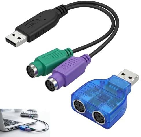2 Piezas Adaptador PS2 USB, Cable Convertidor PS2 USB 2.0 con Chip Integrado para Teclado Ratón, Conversor Plug and Play Macho a Hembra, Compatible con Windows Linux Mac BIOS, Reutiliza Periféricos