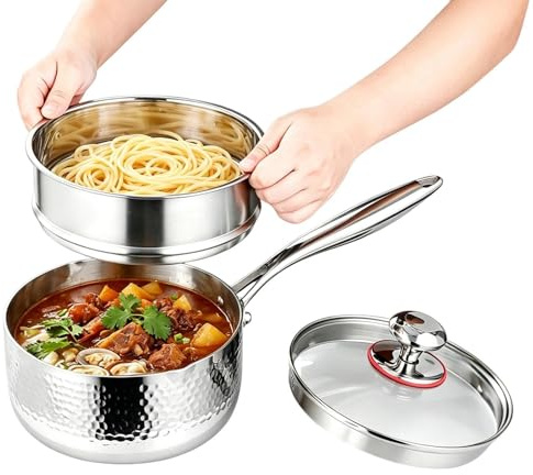 cacerola con tapa | Antiadherente sin revestimiento con tapa y pico vertedor | Olla con vaporera | para el hogar Cocina Comedor Cocinar Freír Hervir a fuego lento Salsa de sopa