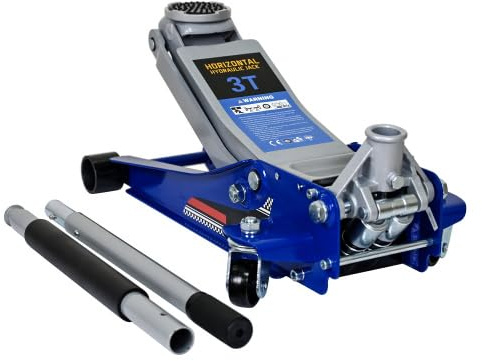 Gato hidráulico plano 3T, doble pistón, ruedas de 360°, para cambio de neumáticos de coche, aluminio y acero Q235, azul/plata