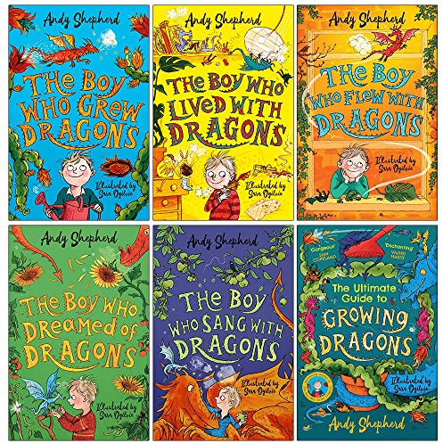 Colección de libros de la serie 6 de The Boy Who Grew Dragons, de Andy Shepherd (El niño que crió dragones, Vivió con dragones, Voló con dragones, Soñó con dragones, Cantó con dragón, Guía definitiva