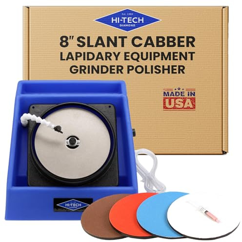 Hi-Tech Diamond 8 Slant Cabber – Lapidary Equipment Cabbing & Flat Lap Machine, Rock Polisher, Stone Shaper, Lapidary Tools, Gemstone Polishing Grinder Kit, Power Tools for Stones – 8 Inch, 115V Only