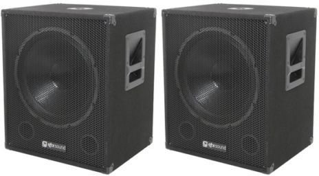 2 x QTX QT15SA 15 600W Active Powered Subwoofer Bass Bin Speaker Pair