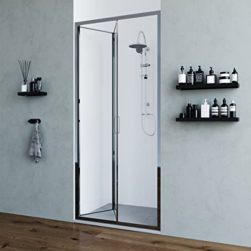 Porta doccia per nicchia 80 cm apertura a libro pieghevole vetro TRASPARENTE anticalcare 5mm Sequoia