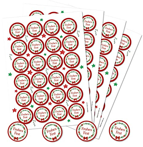24 Frohes Fest Weihnachts Aufkleber Geschenke Verpackung selbstklebend 4 cm rot grün weiß Premium Made in Germany Logbuch-Verlag