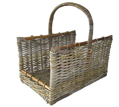 fantasie d oriente Cesto Porta Legna Porta Legna Vimini con Manico Intreccio in Canna di GIUNCO Molto Robusto CM CM 57X40X34/44 Cesto per Camino