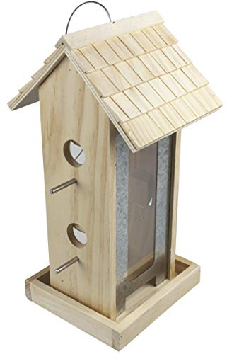 Windhager Vogelfuttersilo Country,Vogelfuttersilo, Vogelhaus, Futterspender für Vögel, Vogelhäuschen aus Massivholz, 17,5 x 19 x 38 cm, 07013, Holz