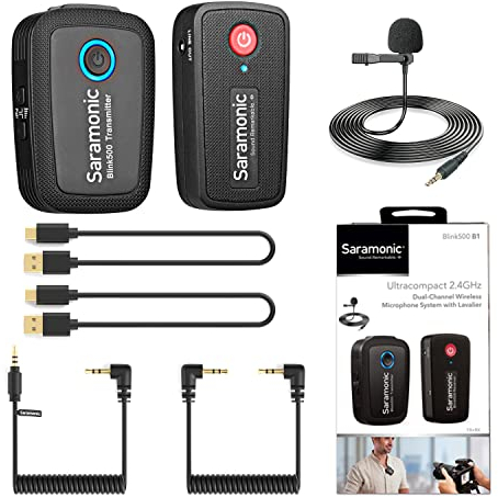 Saramonic Système de Microphone sans Fil 2,4 GHz pour Smartphones, Blink500 Micro Double Canal Ultra Compact pour appareils Photo Reflex numériques,sans Miroir et vidéo,appareils Mobiles Youtube Live