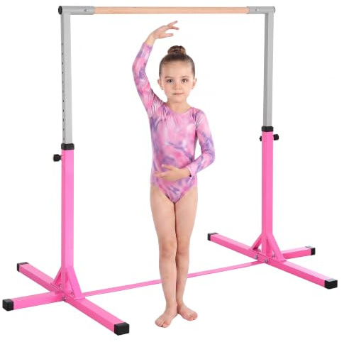 HOMCOM Gymnastics Bar 92-150 cm Height Adjustable for Kids Pink