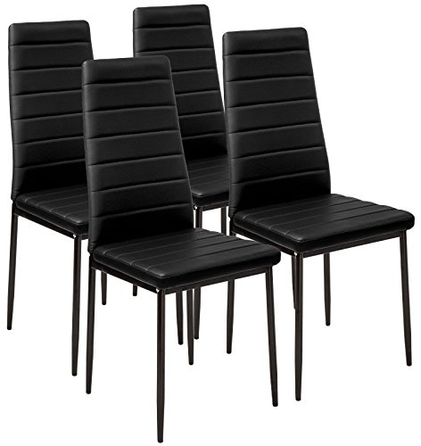 Panana Stunning Modern Faux Leather Black White 4/6 Chair Set for Dining Kitchen Room (Black, 4PCS)