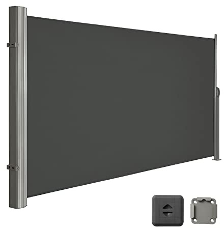 LARMNEE Alu-Seitenmarkise, ausziehbar, 160 x 400 cm, Sichtschutz, Sonnenschutz, Blickdicht, Seitenrollo, für Balkon, Terrasse, Garten, Dunkelgrau EGY164BP02