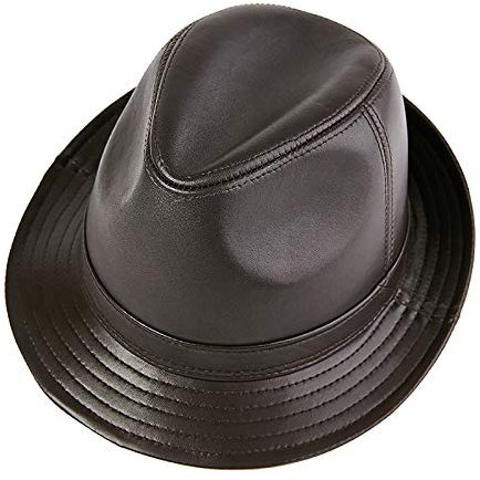 G&F Leder Fedora Trilby Hut Herren Panama Jazz Hut Kurze Krempe Party Bowler Hat Jahrgang Zylinder (Color : Dark Brown, Size : 57-58)