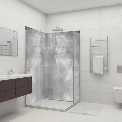 Dedeco 2x Premium Bad Duschrückwand mit Motiv: Beton V3, 90x200cm, wasserfest, hochwertig fugenlose Wandverkleidung aus 3mm-Acryglas, Fliesenersatz ohne Bohren, Made in Germany