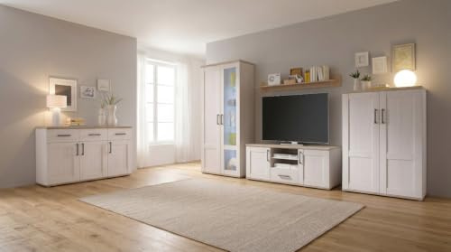 moebel-dich-auf Wohnwand Elegance in Sibiu-Lärche Nb. im Landhausstil Anbauwand Wohnzimmerschrank TV-Lowboard Fernsehschrank inkl. LED-Beleuchtung mit Sideboard