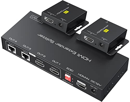VPFET HDMI Extender Splitter su Cat5e 6 165ft 1 In 2 Out Transmission Aggiungi due loop HDMI Out Balun Ethernet Supporta 1080p HDCP EDID POC Un alimentatore per lavorare.