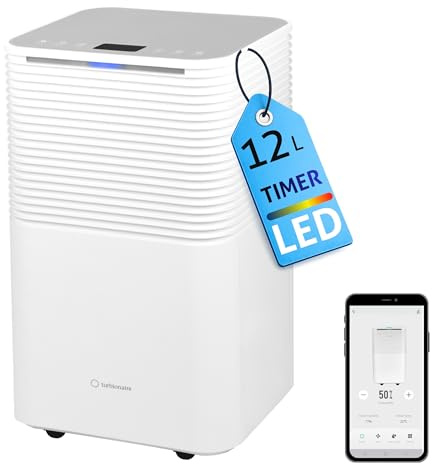 Turbionaire Epi 12 WIFI tragbarer Luftentfeuchter, Touch-Steuerung, 12 l/24 Stunden, umweltfreundliches Kühlmittel R290, Child Lock-Funktion, für Räume bis zu 65 m³, minimalistisches Design