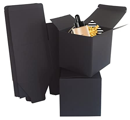 STRBOXONG Schwarze Kraftpapier-Geschenkboxen, 100x100x100mm, Mit Deckel für Party, Hochzeit oder Geburtstag - 25 Stück