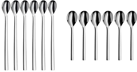 WMF Nuova Longdrinklöffel 6-teilig Lange Löffel 22 cm, Latte Macchiato Löffel, Joghurt, Cocktail & Nuova Tee-/ Kaffeelöffel Set 6-teilig 13,5 cm, Cromargan Edelstahl poliert