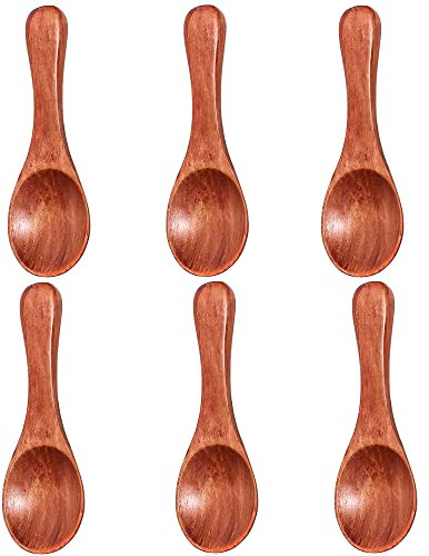 Pequeñas cucharas madera,cucharillas,cucharillas café,cucharas sal,miel,azúcar,mermelada,mostaza,especias,cucharas madera para cocina,aceite especias,helado,leche polvo,6 pcs,madera oscura 9,5 x 3,3cm