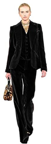 Traje de negocios de terciopelo de 3 piezas para mujer, blazer y pantalones para dama de oficina, traje para fiestas de boda, Negro, XXL