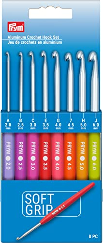 Prym Häkelnadel-Set, weicher Griff, Aluminium, 2–6 mm, mehrfarbig, 8 Stück