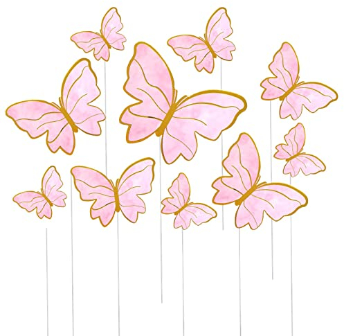 10 Stück Schmetterlinge Kuchen Deko Cupcake Toppers Schmetterlinge Tortendeko Geburtstag Schmetterling Kuchen Dekoration für Mädchen Frauen Geburtstag Party Hochzeit Babyparty (Pink)