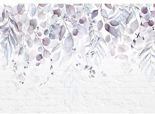 Runa Art Papel tapiz fotográfico 396 x 280 cm Hojas verdes Muro de piedra | Lana Decoración De Pared Sala Cuarto | Made in Germany | Blanco Violeta 9555012b