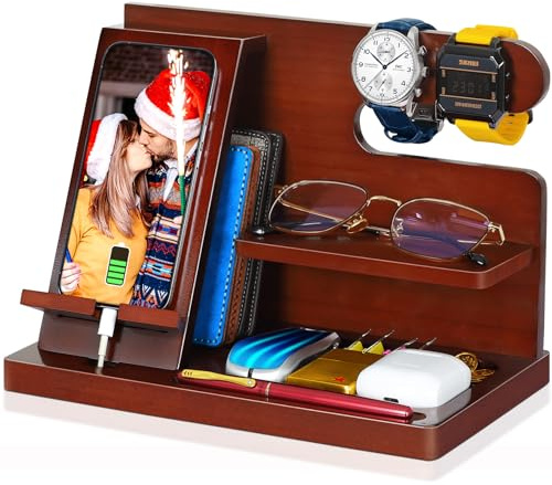 Gifts for Men Him Husband, Stocking Stuffers for Men Him, Christmas Mens Gifts, Wood Phone Docking Station, Groomsmen Gifts, Anniversary Fathers Day Birthday Gifts for Men Husband Boyfriend